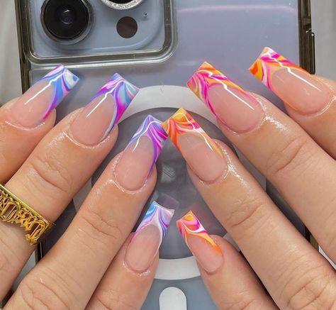 Purple Cute Nails, Long Colorful Nails, Colorful Chrome Nails, Trendy Summer Nails 2023, Insta Nails, Trendy Summer Nails, Summer Nails 2023, Unghie Sfumate, Unghie Nail Art