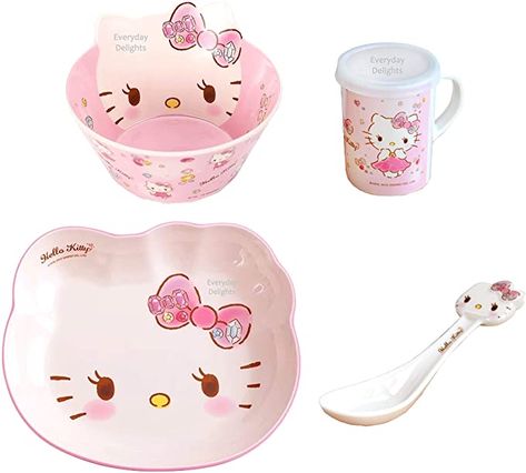 Amazon.com: Hello Kitty Cute Pink Dinnerware Flatware Meal Set – Plate Bowl Cup Spoon, 4 pieces : Baby Baby Lunch, Red Dinnerware, Pink Dinnerware, Hello Kitty Cute, Baby Feeding Set, Baby Bowls, Cat Bowls, Child Day, Gift Exchange