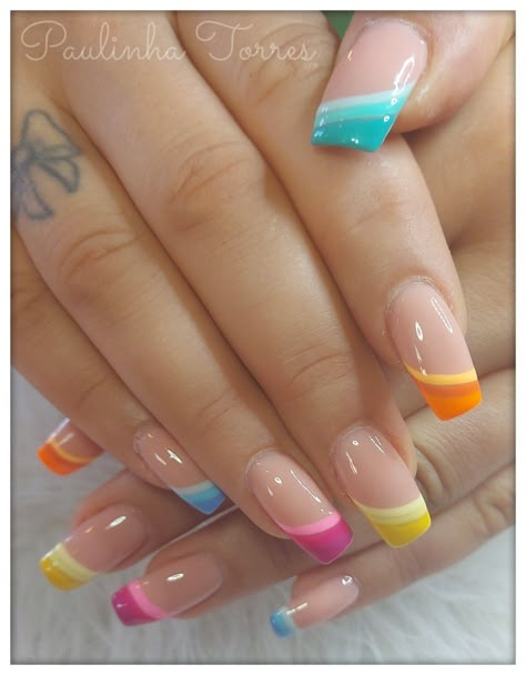 Multicolored Nails, Nails Art Designs, Spring Acrylic Nails, Romantic Nails, Gel Nail Art Designs, French Manicure Nails, Fancy Nails Designs, Work Nails, Pretty Nail Art Designs