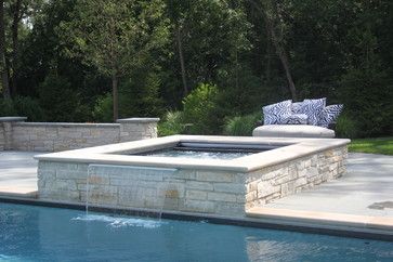 Rectangular pools | Rectangular Pool with Raised Spa - traditional - pool - chicago - by ... Pool With Raised Spa, Cheap Pool, Rectangle Pool, Pool Finishes, Pool Landscape, Pool Remodel, Rectangular Pool, Tub Pools, Outdoor Spa