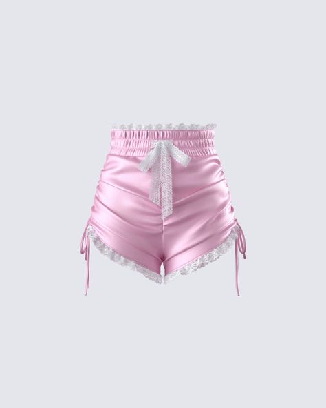 It’ll be impossible not to adore you in these ruched mini shorts 💗 With a fitted, high waisted design and lace trimming at the waist and hem, these cutesy shorts are a sweet girl staple 😙 Persephone Outfit, Strapless Ruffle Dress, Jazmin Bean, Pink Things, Karakter Disney, Pastel Outfit, Black Off Shoulder, Tumblr Fashion, Mini Short