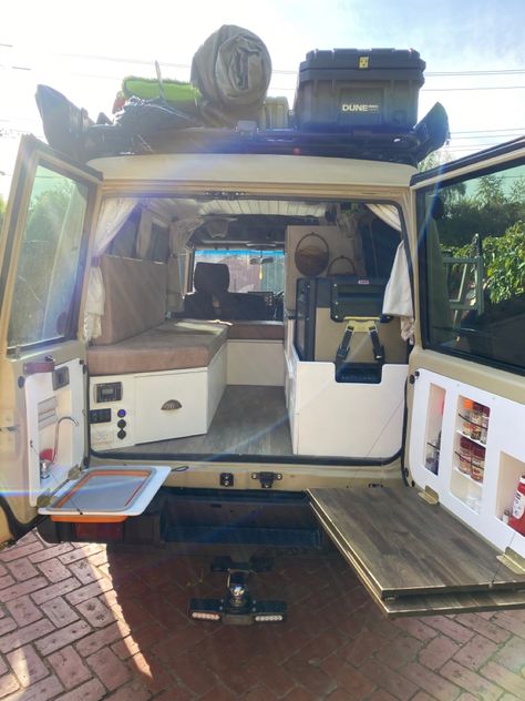 Toyota Troop Carrier Setup Toyota Prado Camping Set Up, Troop Carrier Camper, Pajero Camping Setup, Troopcarrier Fitout, Troop Carrier Fitout, Troopy Camper Interior, Toyota Troopy Camper, 4x4 Camping Setup, 4wd Camping Setup