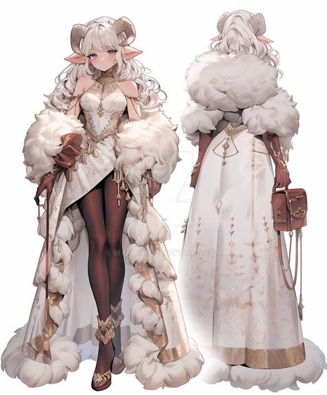 Sheep Humanoid, Sheep Girl Character Design, Snow Character Design, Sheep Character Design, Winter Character Design, Sheep Oc, Sheep Girl, Clothing Design Sketches, Model Inspo