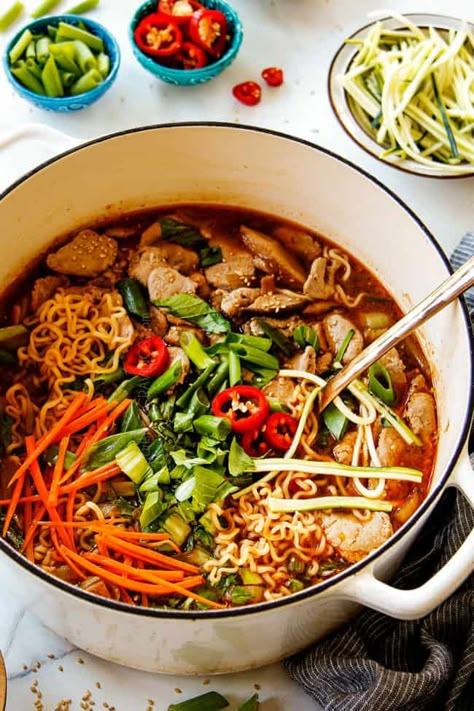 Pork Loin Ramen Recipe, Pork Noodles Recipe Soup, Pork Chop Ramen Noodle Recipes, Asian Pork Noodle Soup, Steak Ramen Noodle Recipes Soup, Steak Ramen Soup, Ramen Noodle Chicken Soup, Ramen Noodle Recipes With Pork, Beef Ramen Soup Recipes Easy