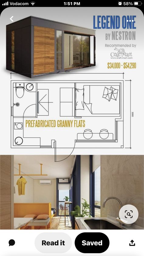 Granny Pod, Granny Flats, Tiny House Layout, Tiny House Floor Plans, Small House Design Plans, Container House Plans, Modern Tiny House, Apartment Plans, Container House Design