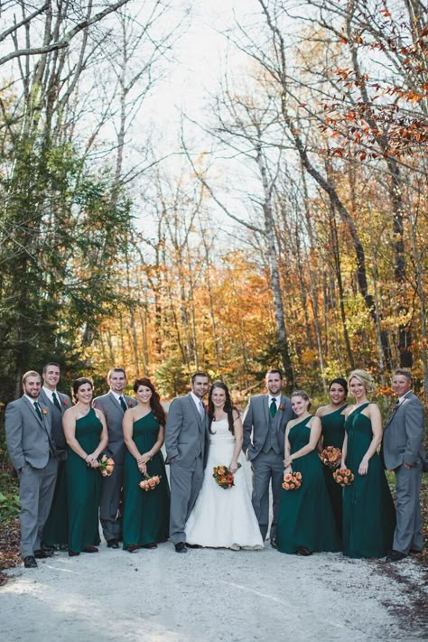 Emerald Green And Grey Wedding Theme, Green And Gray Wedding Party, Emerald And Grey Wedding, Loki Wedding, Green And Gray Wedding, Green And Grey Wedding, Chittenden Vermont, Gray Wedding Party, Emerald Wedding Colors