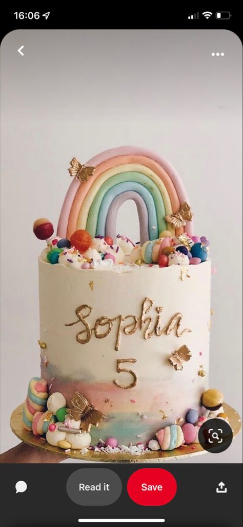 Rainbow Cake With Butterflies, Rainbow And Butterfly Cake, 6 Birthday Cake Girl, 6th Birthday Girl Cake, Girls Bday Cake Ideas, Birthday Cake Ideas For Girls Kids, Birthday Cake 4th Girl, Birthday Cake Rainbow Theme, Girls 4th Birthday Cake