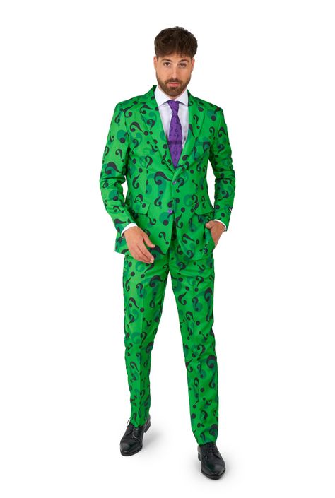 PRICES MAY VARY. THE RIDDLER COSTUME: Suit up like The Riddler in a stylish way with this green & purple, officially licensed The Riddler suit. You'll be sure to grab the spotlight at any occasion CHECK YOUR SIZE: Our suits are outstanding in any situation, so make sure to measure yourself! You don't want to ruin the party with a small suit, do you? Check the measure guide within the images and make sure you receive a size that suits you! The Suit fitting is Slim Fit, so if you are doubting betw The Riddler Costume, Halloween Costume Male, Riddler Dc, Riddler Costume, Amazing Halloween Costumes, Men Costume, Harlem Nights