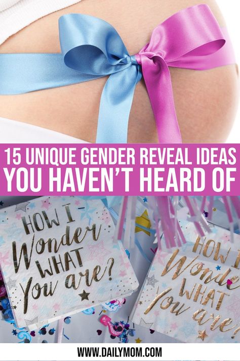 If you are expecting here are 15 unique gender reveal ideas that will ensure a fun and exciting announcement for both you and your guests or family members from DailyMom.com Funny Gender Reveal Ideas, Low Key Gender Reveal Ideas, Unique Gender Reveal Ideas, Disney Gender Reveal, Gender Ideas, Unique Gender Reveal, Creative Gender Reveals, Gender Reveal Unique, Gender Reveal Ideas