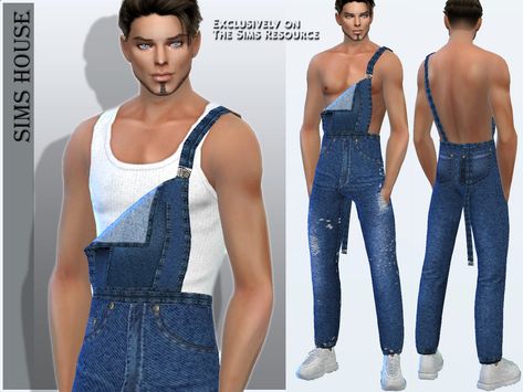 The Sims Resource - Men's denim jumpsuit Sims 4 Cc Jumpsuit, Mens Coveralls, Die Sims 4, Men Jumpsuit, Sims 4 Game Mods, Transparent Dress, Sims 4 Dresses, Denim Suit, Wedding Jumpsuit