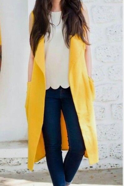 Yellow Shrug Outfit, Shrug Outfits, Yellow Shrug, Shrug Outfit, Tshirt And Jeans, Long Shrug, Summer Jacket, Summer Outfit, Black N Yellow