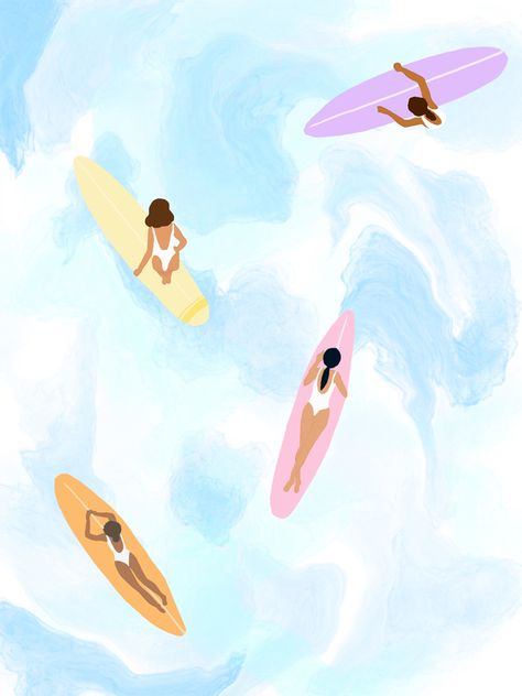 Girly trendy digital download wall art for apartment, dorm, and home decor Pinterest Wall Pictures, Cute Prints Aesthetic, Watercolour Background Ideas, Trendy Painting Ideas, Apartment Posters, Art For Apartment, Trendy Wall Art Prints, Surf Drawing, Surfing Art