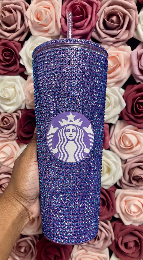 Lilac Vinyl With Sapphire AB Rhinestones Full Glitter Rhinestone Bling Venti Acrylic Starbucks Tumbler 24oz ️Calling all bougie and extra iced coffee lovers like me! This blinged out Official Starbucks tumbler is for you! This tumbler shines so bright, it is a great trendy conversation piece. You will receive a fully blinged tumbler. Hi there:) Starbucks is having a shortage of the 24 oz Acrylic tumblers but I have amazing Non Branded 24 oz tumblers that are the same quality :)Please message me Starbucks Cup Design, Starbucks Cup Art, Starbucks Strawberry, Starbucks Tumbler Cup, Logo Options, Rhinestone Cups, Healthy Starbucks, Disney Cups, Rhinestone Projects