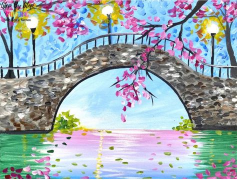 Bridge Painting, Cubism Art, Create Canvas, Acrylic Painting Lessons, Summer Painting, Canvas Painting Designs, Art Painting Gallery, Canvas Painting Diy, Acrylic Painting Tutorials