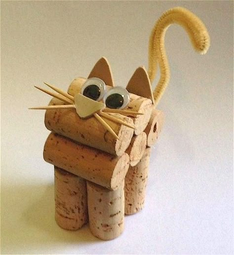 Turn those some of those corks that you saved into this Cute Cork Kitten with help from the kids. Corks make a great craft material so don't throw them out. Wine Cork Animals, Cork Animals, Corks Crafts, Wine Cork Crafts Christmas, American Flag Crafts, Cork Crafts Christmas, Wine Cork Wreath, Wine Cork Ideas, Wine Cork Ornaments