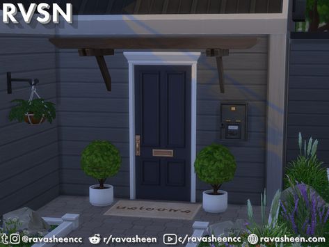 RAVASHEEN's Shut The Front Door - Curb Appeal Set Front Door Curb Appeal, Fairy Lights On Wall, Apartment Front Doors, Cute Door Mats, Curtain Door, Sims 4 Downloads, Door Steps, Sims 4 Cc Furniture, Front Door Mats