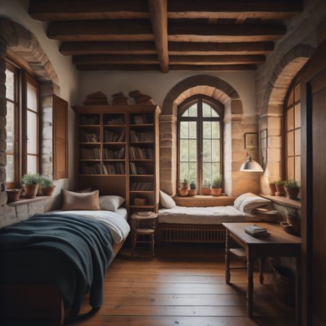 Magic Academy, Dormitory Room, Dream Bedroom Inspiration, Castle Home, Dream Life House, Stone Cottage, Cozy Room Decor, Awesome Bedrooms, Cozy Room