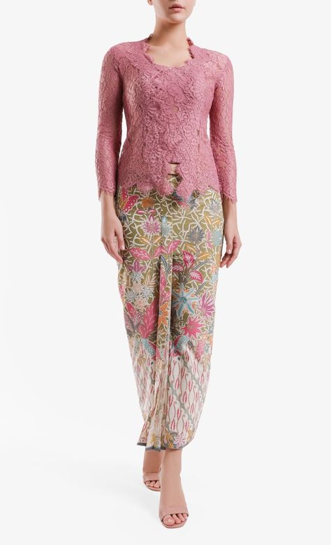 Lace Kebaya Top in Navy Blue | FashionValet Kebaya Dusty Pink, Lace Kebaya, Kebaya Nyonya, Kebaya Simple, Dress Brokat Modern, Model Dress Kebaya, Kebaya Lace, Batik Dress Modern, Kebaya Modern Dress