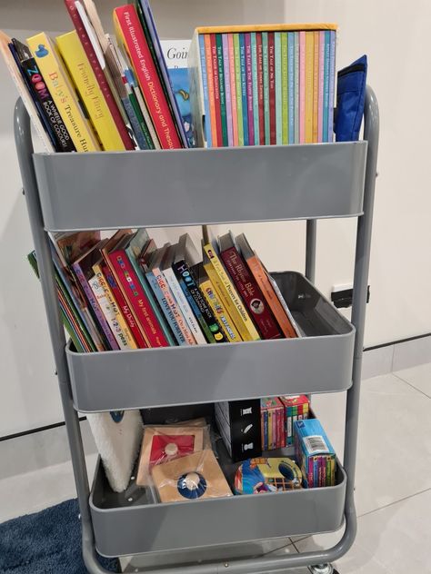 Library Ikea, Ikea Raskog Trolley, Book Trolley, Ikea Trolley, Trolley Ideas, Raskog Ikea, Ikea Raskog, Mobile Library, Nursery Toys