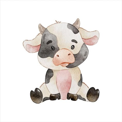 Cow Illustration, Cow Drawing, Cow Clipart, Images Kawaii, Baby Cow, Cow Painting, Baby Cows, Fabric Panel