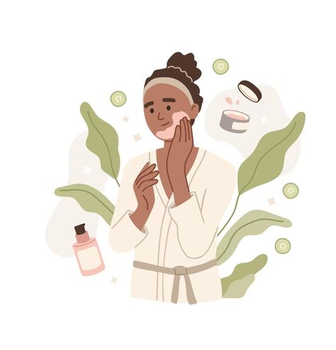 Woman applying face mask. Care against aging. Moisturizing, anti-age care. Bathroom. Skin care, gel, face cream for hydration. Beauty. Flat vector illustration. Skin Care Animation, Skin Care Illustration, Skincare Illustration, Skincare Art Illustration, Skin Care Picture Cartoon, Face Mask Illustration, Beauty Illustration Skin Care, Logo Online Shop, Body Mask