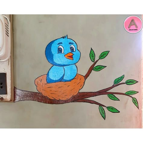 Switch board Wall Painting Fabric Painting Cartoon Designs, Cartoon Mural Art, Wall Drawing Ideas For School, Wall Painting Birds, Cartoon Wall Drawing, Wall Painting Near Switch Board, Swich Bord Paintings, Simple Wall Painting Ideas Bedrooms, Wall Painting Ideas Switch Board