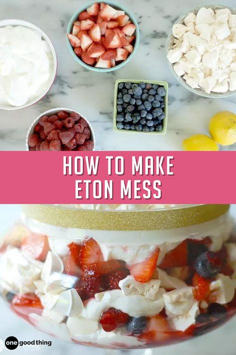 Eaten Mess Dessert, Eaten Mess, Eaton Mess Recipe, Eton Mess Recipe, Vanilla Meringue Cookies, Meringue Desserts, Strawberry Whipped Cream, One Good Thing By Jillee, Trifle Bowl