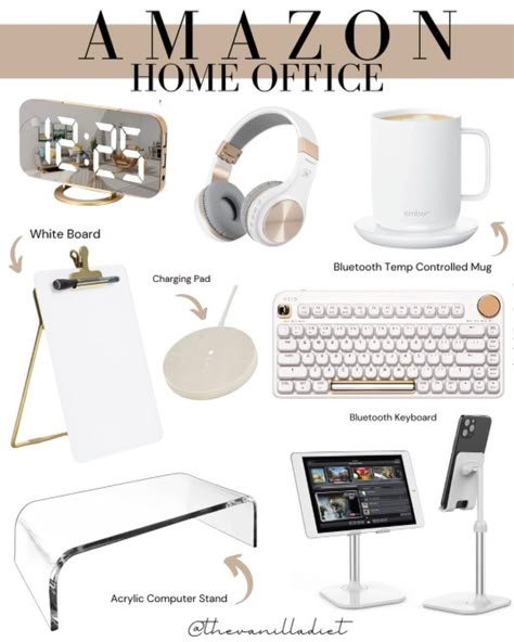 Bedroom Work Desk Ideas, Cute Office Rug, College Study Space Home Office, At Home Desk Decor, Desk Setup Office Cubicle, Amazon Office Supplies, Beige Desk Accessories, At Home Office Layout, Home Office Desk Accessories For Women