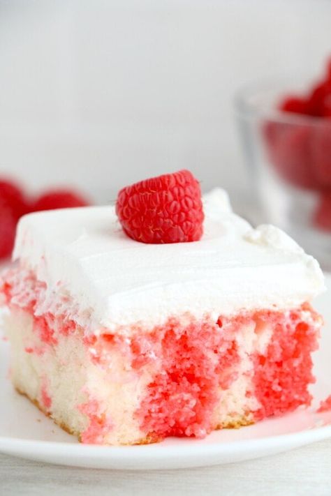 Raspberry Jello Poke Cake Recipe - Kitchen Divas Raspberry Jello Poke Cake Recipe, Raspberry Poke Cake Recipes, Jello Cake Recipe Poke, Blue Raspberry Jello Poke Cake, Jello Poke Cake Recipe, Raspberry Poke Cake Jello, Coconut Raspberry Poke Cake, Jello Poke Cake, White Chocolate Raspberry Poke Cake