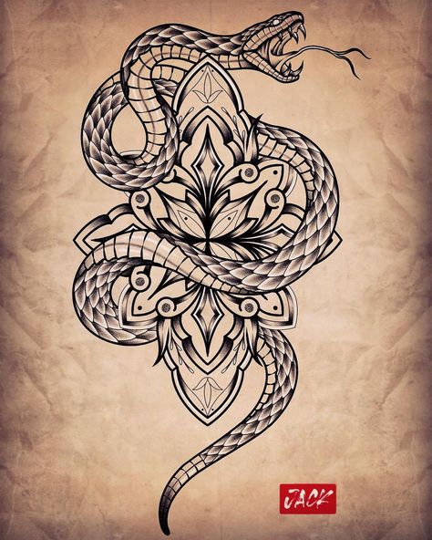 Hindu Snake Tattoo, Mandala Snake Tattoo, Snake Mandala Tattoo, Animal Mandala Tattoo, Snake Mandala, Mandala Tattoo Ideas, Mandela Tattoo, Tats Ideas, Jack Tattoo