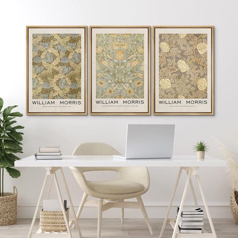 IDEA4WALL William Morris Floral & Botanical Neutral Abstract Flowers Framed Canvas 3 Pieces Print Wall Art | Wayfair Vintage Bedroom, Hanging Posters, Floral Botanical, Abstract Flowers, Bedroom Wall Art, Flower Frame, William Morris, Print Wall Art, Print Wall