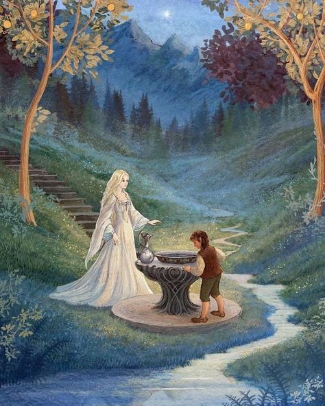 The Lord of the Rings on Instagram: “The Mirror of Galadriel was a silver basin of water used in the Elven realm of Lothlórien by Galadriel. The Mirror was used to grant the…” Phial Of Galadriel, Hobbit Legolas, Samwise Gamgee, John Howe, 15 February, Middle Earth Art, The Fellowship Of The Ring, Postal Vintage, Frodo Baggins