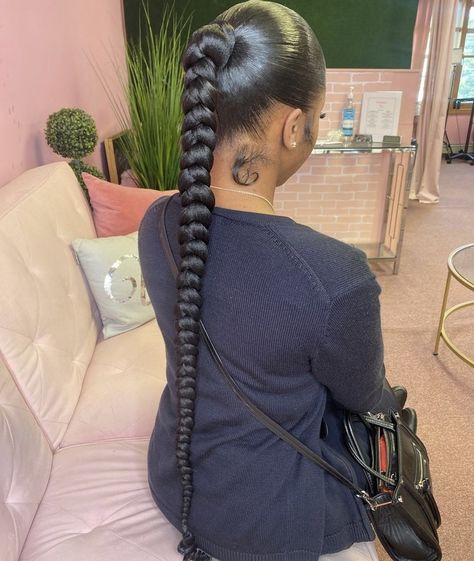 Single Braided Ponytail For Black Women, Long Braids Ponytail, Ponytail With Braid Black Women, Long Ponytail Hairstyles For Black Women Braids, One Ponytail Braid Hairstyles Black, Sleek Low Braided Ponytail, High Braid Ponytail For Black Women, Single Braided Ponytail, Slick Long Braided Ponytail