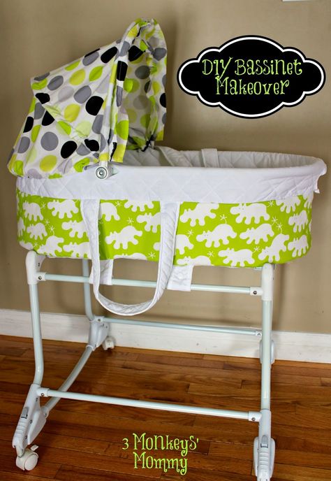 3 Monkeys' Mommy: DIY Bassinet Makeover Bassinet Diy, Diy Bassinet, Modern Bassinet, Bassinet Cover, Mommy Diy, Rocking Bassinet, 3 Monkeys, Nursery Bassinet