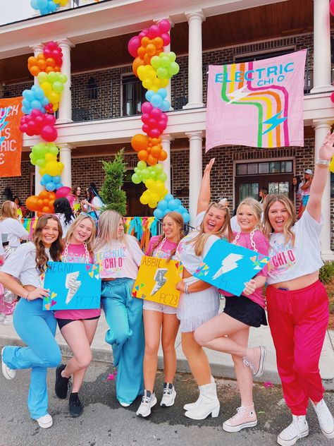 Neon Bid Day Theme, Electric Love Bid Day, Neon Bid Day, The Future Is Bid Day Theme, Lollapalooza Bid Day, The Future Is Phi Bid Day, Sorority Rush Themes, Rush Week, Big Lil