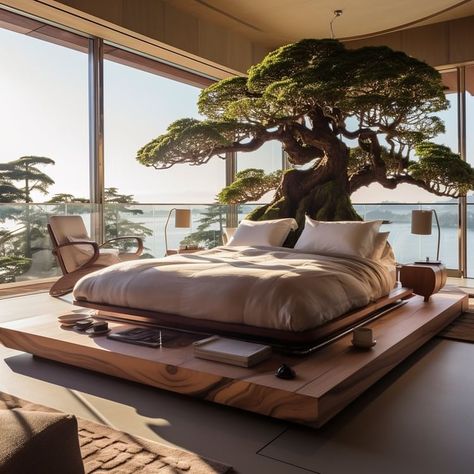 Immerse yourself in the serenity of a nature-inspired courtyard inside a house. Sunlit pathways wind through lush greenery, while vibrant… | אינסטגרם Live Edge Bed, Luxury Bedroom Interior, Japan Living, Chirping Birds, Indoor Courtyard, Japanese Garden Landscape, Inside A House, Japan Home, Zen Bedroom