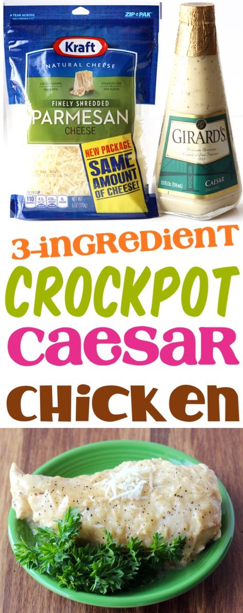 Crock Pot Caesar Chicken Recipe! {Just 3 Ingredients} - The Frugal Girls Recipes Easy Quick, Chicken Recipes Easy Quick, Chicken Recipes Easy, New Chicken Recipes, Caesar Chicken, Chicken Crockpot Recipes Easy, Best Chicken Recipes, Healthy Crockpot, Dinner Recipes Crockpot