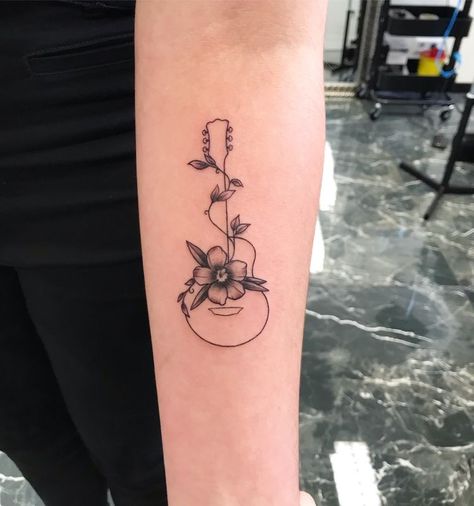 Ukulele Tattoo, Small Music Tattoos, Violin Tattoo, Flower Guitar, All For Us, Guitar Tattoo Design, Music Notes Tattoo, Tattoo Design Tattoo, Guitar Tattoo