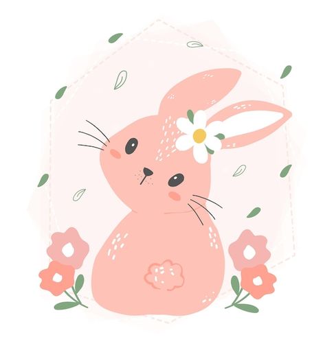 Bunny Illustration Cute, Illustrated Bunny, Bunny Pattern Illustration, Rabbit Vector Illustration, Bunny Vector Illustrations, Cute Black Kitten, Vector Animation, Cartoon Drawings Of Animals, Cute Baby Cow