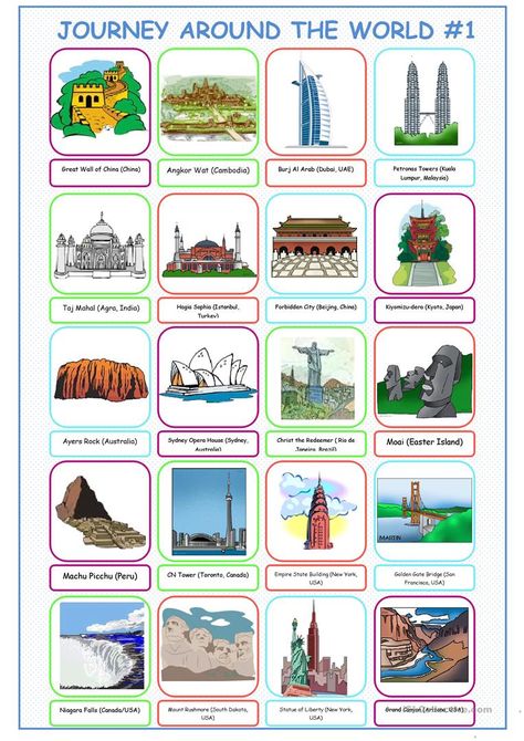 Around The World Theme, Trip Activities, Homeschool Geography, Homeschool Social Studies, Country Facts, Esl Resources, Picture Dictionary, Around The World In 80 Days, Word Work Activities