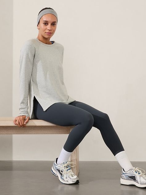 Coaster Luxe Recover Sweatshirt | Athleta Athletic Wear Women, Athleisure Style Women, Modest Gym Clothes, Feminine Athleisure Style, Athleisure 2024, Sporty Fashion, Athleisure Outfits Fall, Modest Workout Clothes, Trendy Workout Outfits