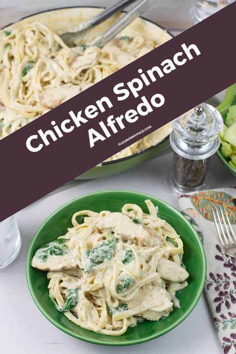 Chicken Spinach Alfredo Chicken Alfredo Recipe With Spinach, Creamy Chicken Spinach, Classic Alfredo Sauce, Fettuccine Recipes, Pasta Ideas, Spinach Alfredo, Fettuccine Alfredo Recipes, Chicken Alfredo Recipes, Chicken Spinach