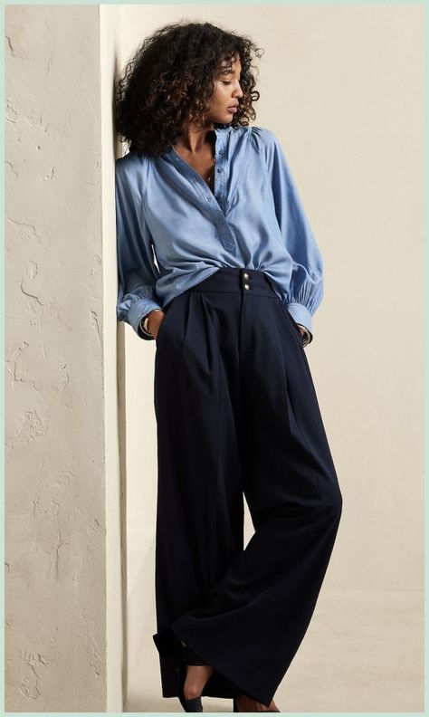 [PaidAd] 90 Essential Navy Wide Leg Trousers Outfit Recommendations You Need To Know This Winter #navywidelegtrousersoutfit Navy Wide Leg Trousers Outfit, Navy Trousers Outfit Women, Blue Wide Leg Pants Outfit, Navy Trousers Outfit, Leg Trousers Outfit, Blue Trousers Outfit, Navy Pants Outfit, Banana Republic Outfits, Chambray Shirt Outfits