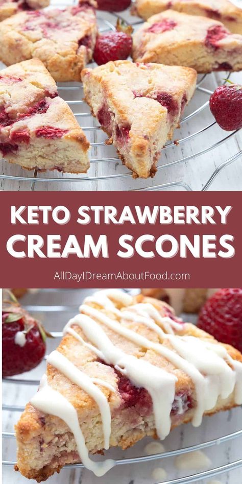 Keto Strawberry Cream Cheese, Cream Cheese Scones, Keto Scones, Strawberry Scones, Postre Keto, Cheese Scones, Breakfast Low Carb, Keto Recipes Breakfast, Cream Scones