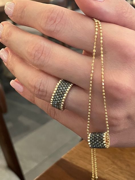 Handmade Beaded Original Miyuki Ring, Delica Boho, Delicate Friendship Jewelry, Gift for Mom, Shining Gold Plated Beads - Etsy Miyuki Necklace Ideas, Miyuki Pendant, Miyuki Necklace, Miyuki Ring, Friendship Jewelry, Boho Choker, Bead Jewellery, Bijoux Diy, Beaded Rings