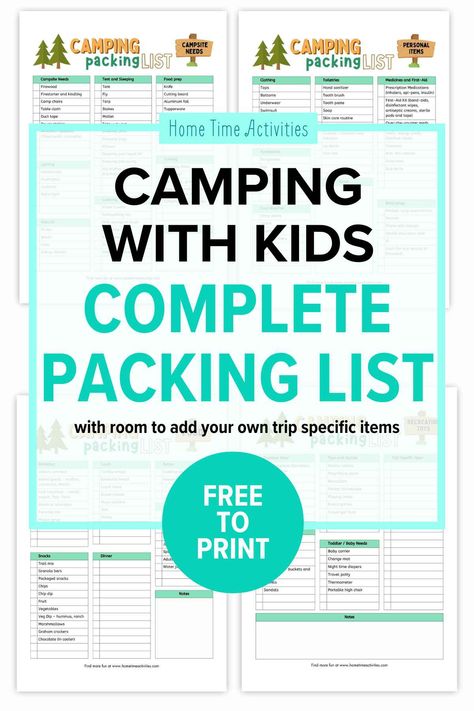 Here's our complete packing checklist for family camping with kids. We love this free printable PDF packing checklist with everything you need to bring. Going camping with kids? Don't forget to use this checklist to make sure everything is packed. Get the free printable family packing checklist at www.hometimeactivities.com. Camping Checklist Printable, Camping Checklist Family, Praying For Your Family, Kids Checklist, Family Printables, Free Printable Crafts, Going Camping, Camping List, Free Printable Activities