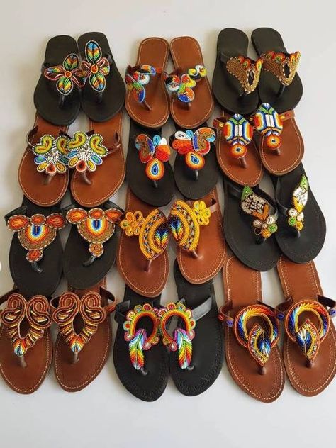 Wholesale wholesale 12 handmade beaded masaai maasai Masai leather slippers with free shipping world wide by Delightmerchants on Etsy African Sandals, African Shoes, Afrocentric Fashion, Waist Jewelry, Beaded Shoes, Sandals Resorts, Handmade Leather Bracelets, African Earrings, Print Shoes