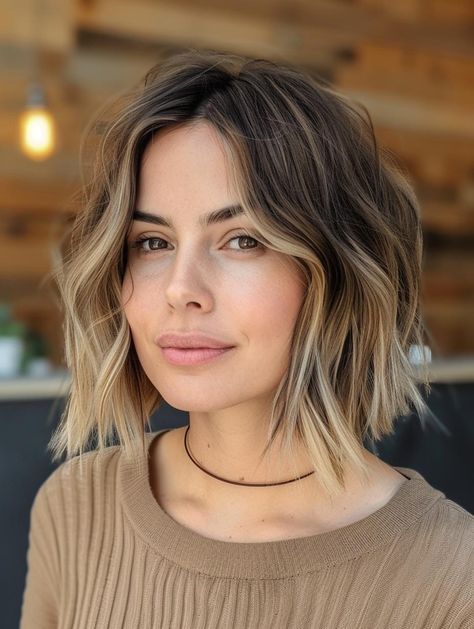 Elevate Your Style with Short Hair Balayage - Trendy Tips & Techniques Money Piece Balayage Shoulder Length, Natural Hair Money Piece, Dark Bob With Highlights, Short Bob Balayage Brunettes, Short Hair Money Piece, Dyed Tips Short Hair, Dyed Short Hair Ideas, Bayalage Bob, Ombre Hair Short