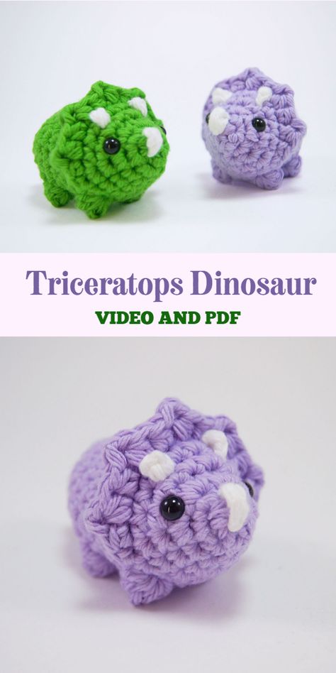 Mini Crochet Triceratops, Easy Dino Crochet, Mini Triceratops Crochet Pattern Free, Free Crochet Patterns Amigurumi Animals Keychains, Cute Small Crochet Animals, Crochet Mini Keychain Free Pattern, Chunky Dino Crochet Pattern Free, Crochet Dinosaur Keychain, Small Dinosaur Crochet Pattern Free