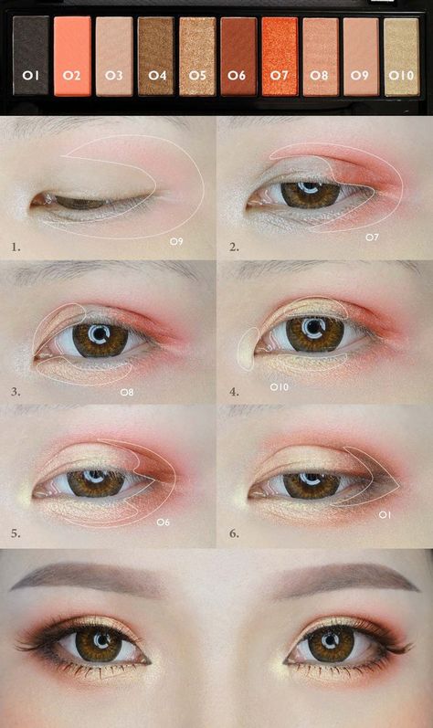 Teknik Makeup, Tone Makeup, Korean Makeup Tips, Mekap Mata, Korean Makeup Look, Orange Makeup, Korean Makeup Tutorials, Korean Eye Makeup, Red Tone